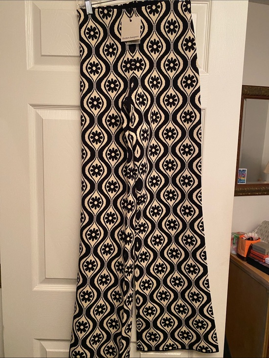 Finders Keepers Pants - Finders Keepers Black and Cream Graphic Knit Wide-Leg Pants